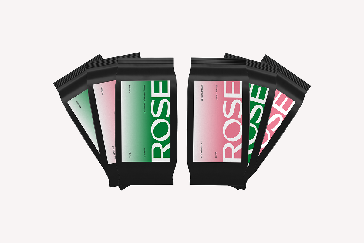 Rose coffee tasting pack with five 15g sample bags